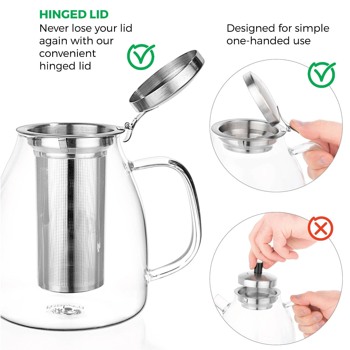 Glass Teapot Kettle 37oz Stove Top Safe For loose Tea