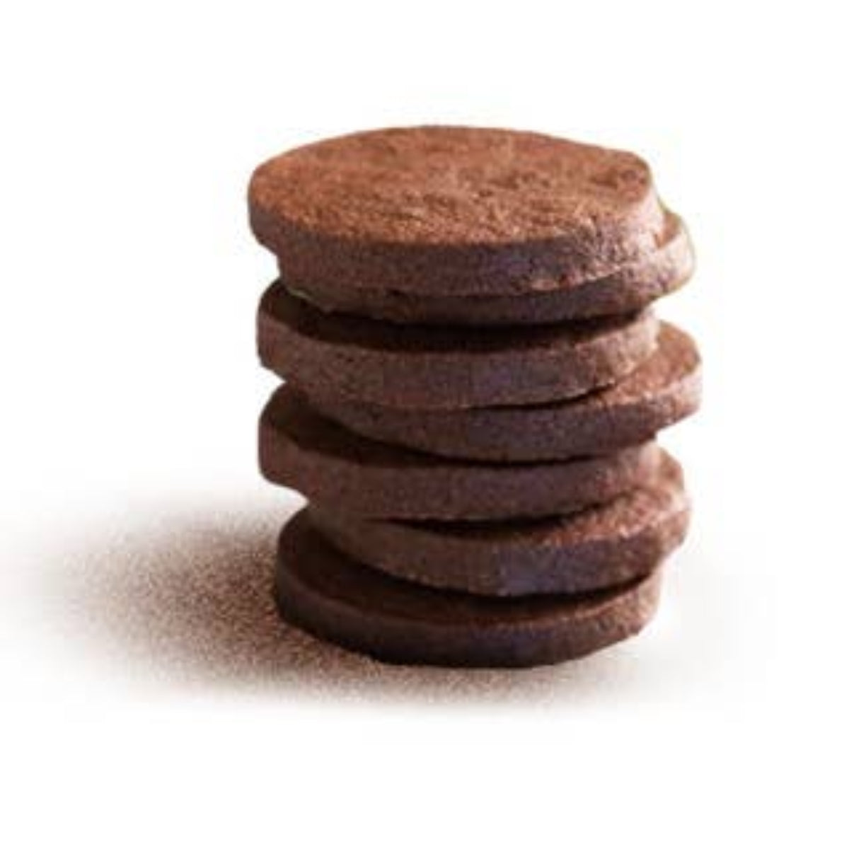 Stack of chocolate cookies on a white background