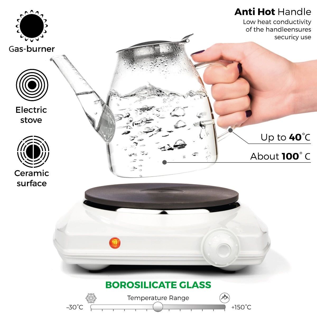 Glass Teapot Kettle 37oz Stove Top Safe For loose Tea