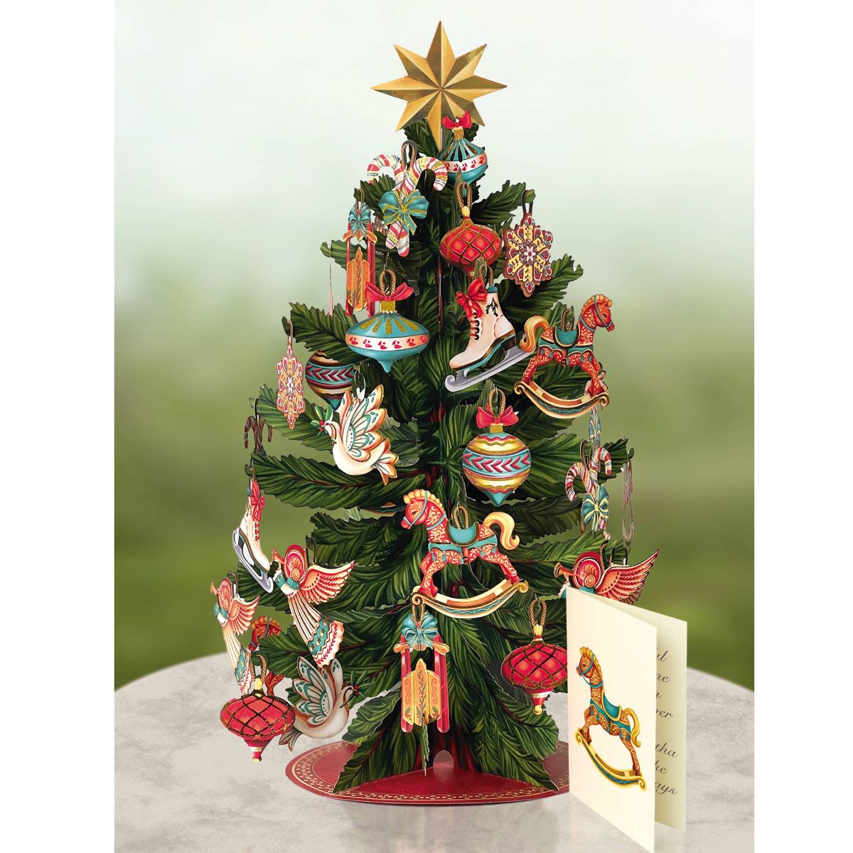 Christmas Tree with Colorful Assorted Ornaments Pop-up Holiday Greeting Card