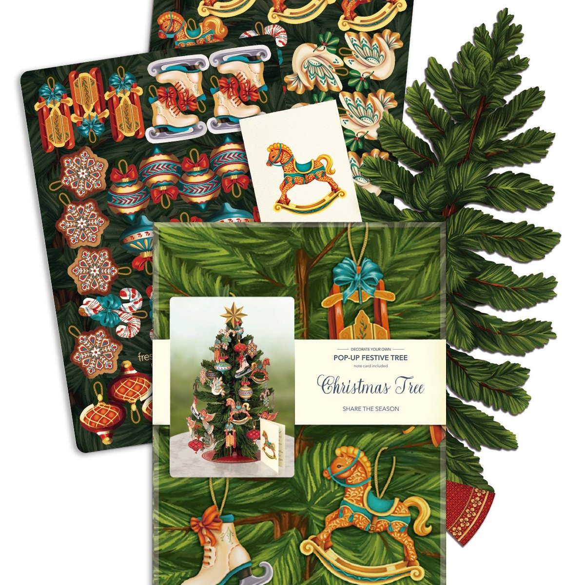 Christmas Tree with Colorful Assorted Ornaments Pop-up Holiday Greeting Card1