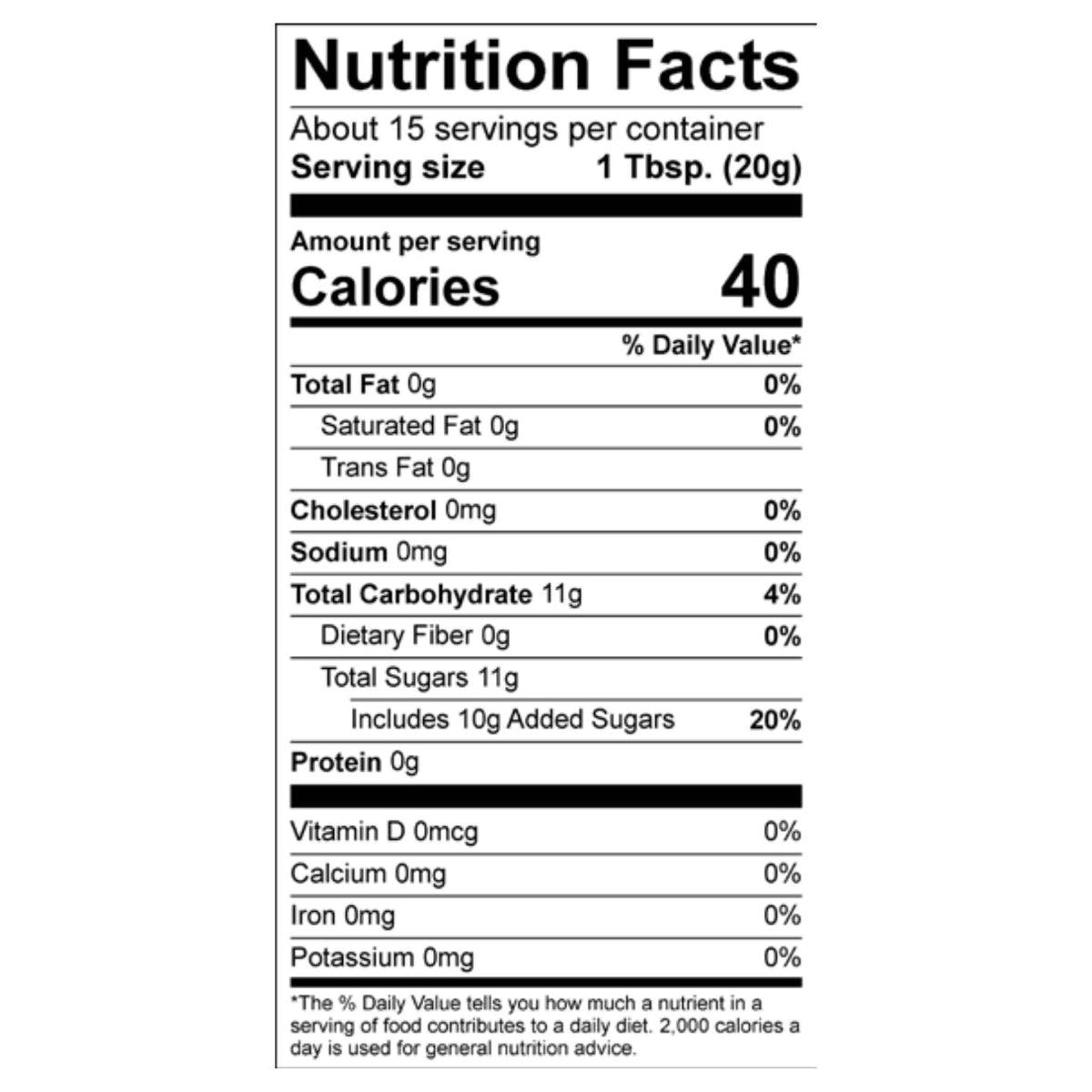 Nutrition facts label for a food product with serving size, calories, and detailed nutritional information.