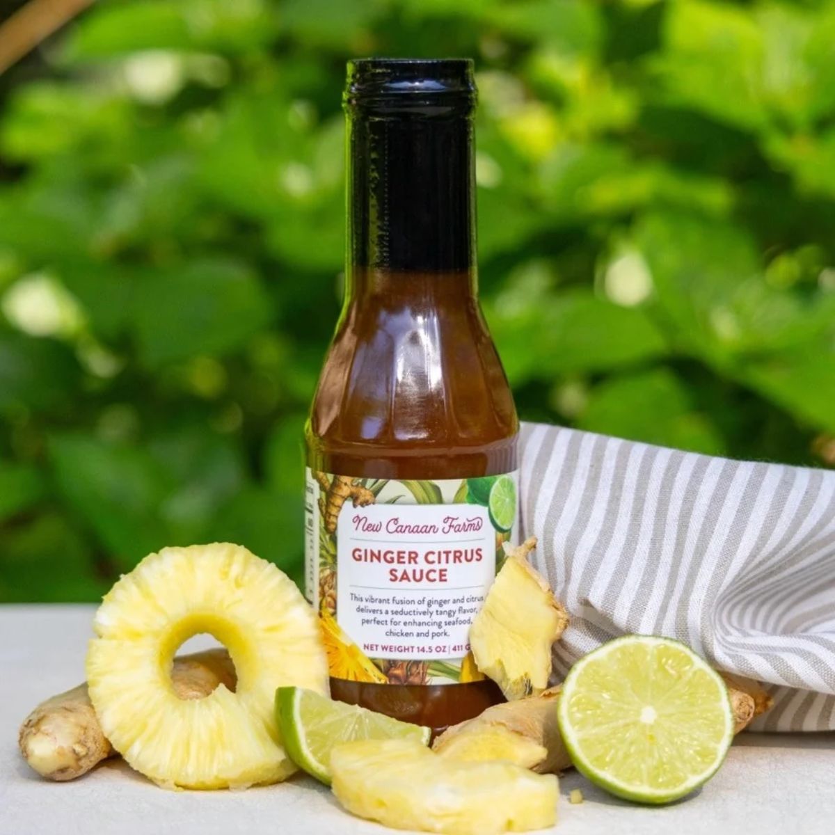 a bottle of ginger citrus sauce with pineapple