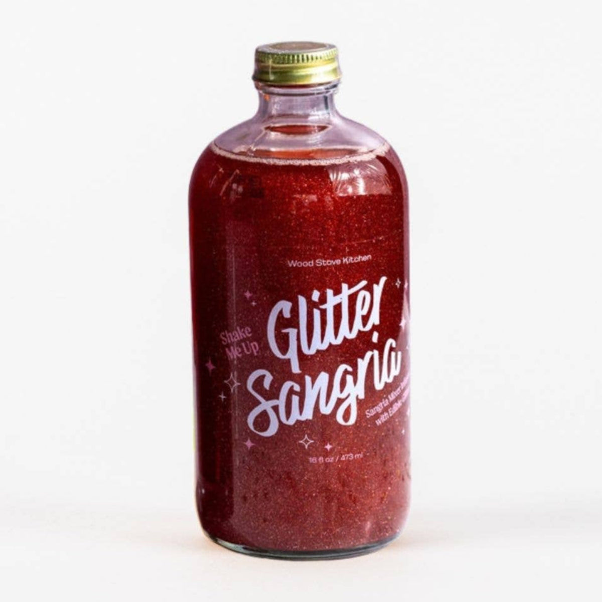 Bottle of Wood Stave Distillery Glitter Sangria on a white background