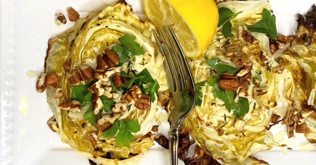roasted cabbage steaks with rosemary olive oil