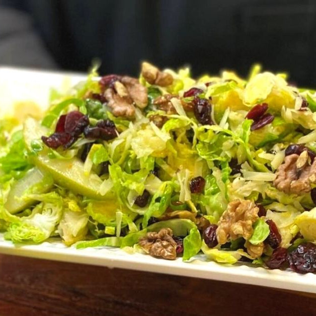 Brussels Sprout Salad With Lemon Rosemary & Cranberry Pear Dressing