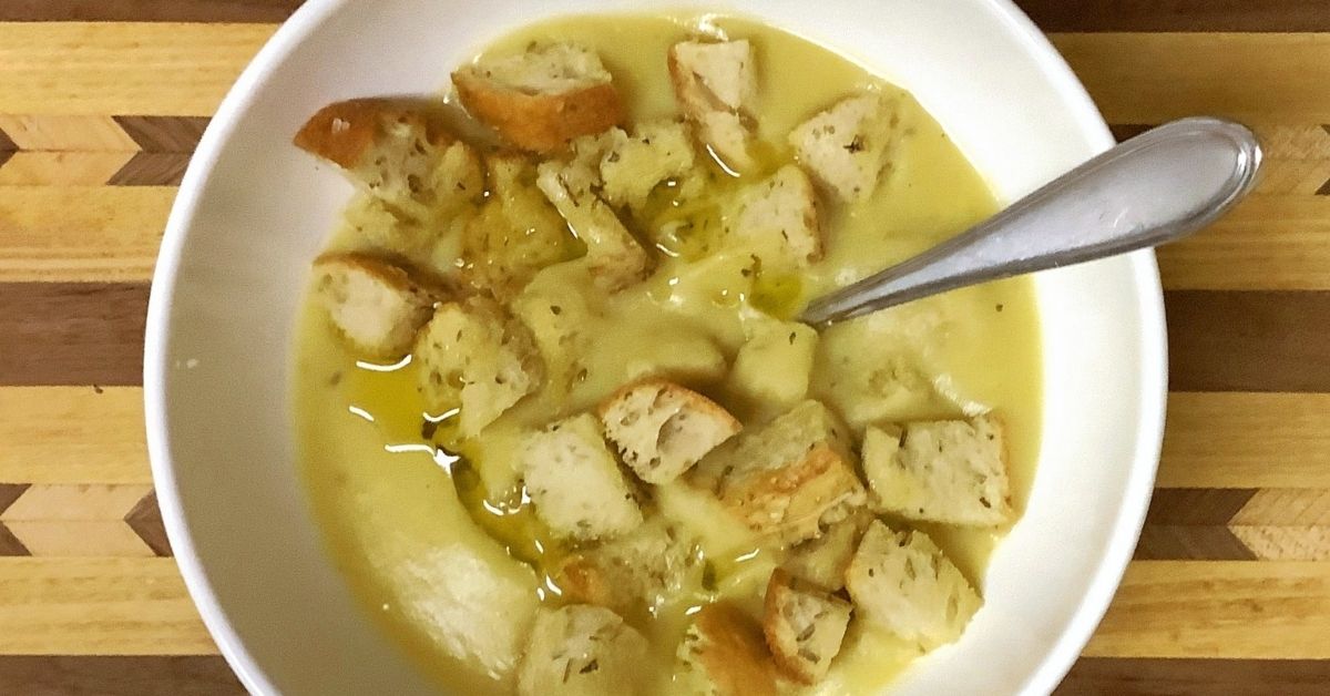 Potato Leek Soup With Lemon Rosemary Olive Oil & Homemade Croutons