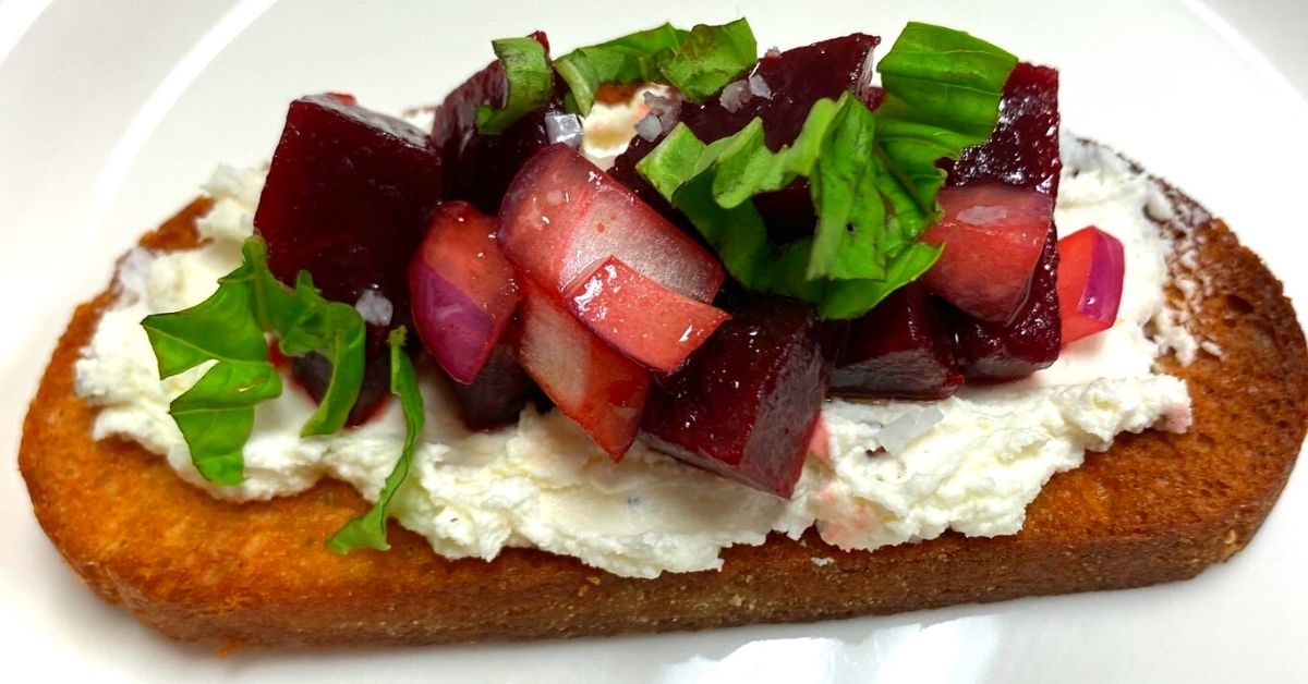 Beet Bruschetta with Goat Cheese and Basil