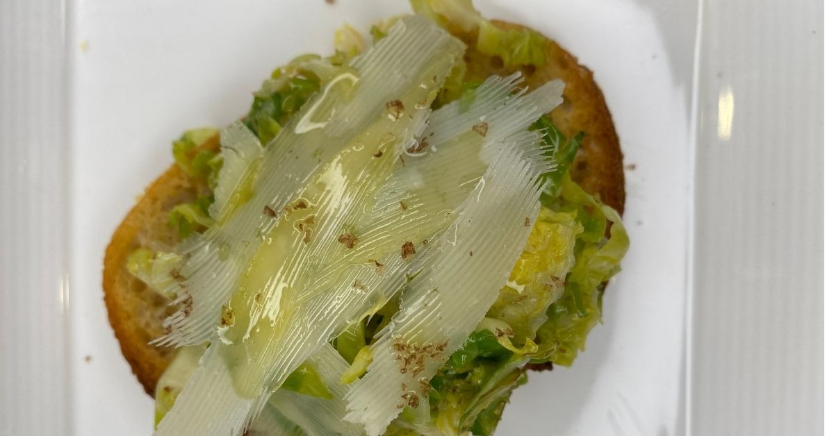 Shaved Brussels Sprouts Crostini With Truffle, Garlic & Butter EVOO
