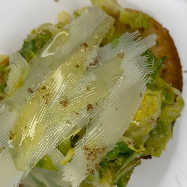 Shaved Brussels Sprouts Crostini With Truffle, Garlic & Butter EVOO