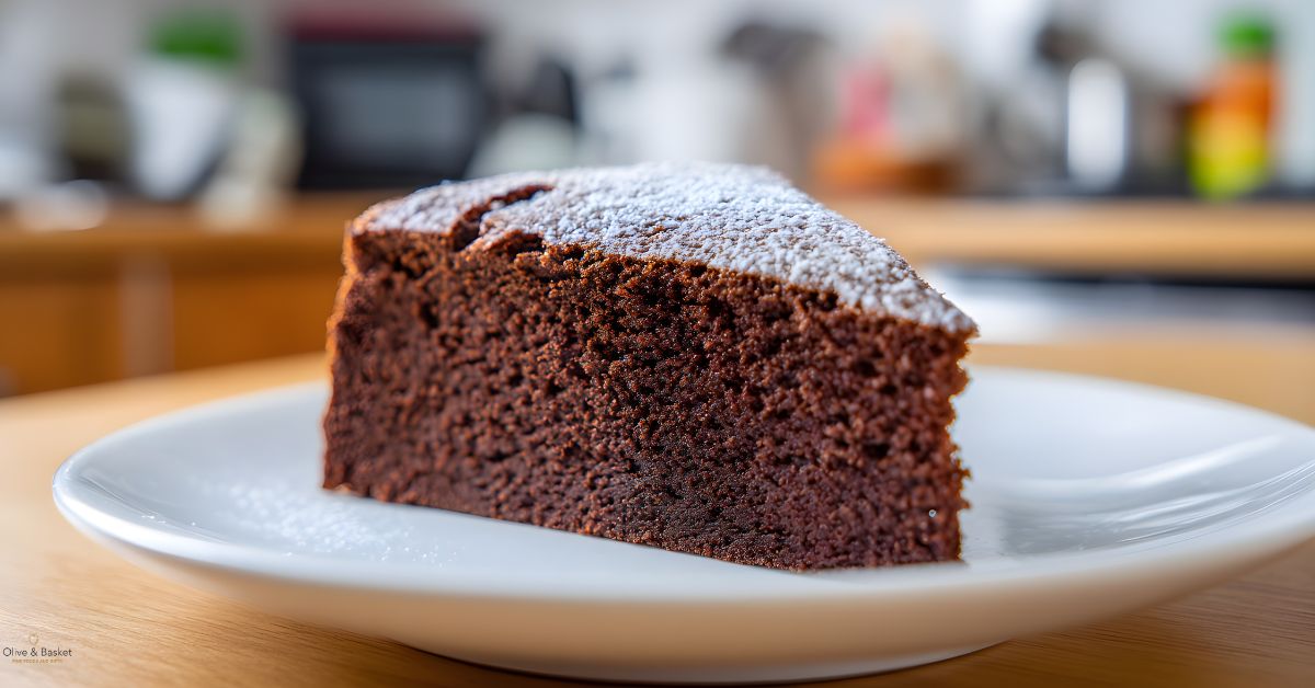 chocolate cake with powdered sugar