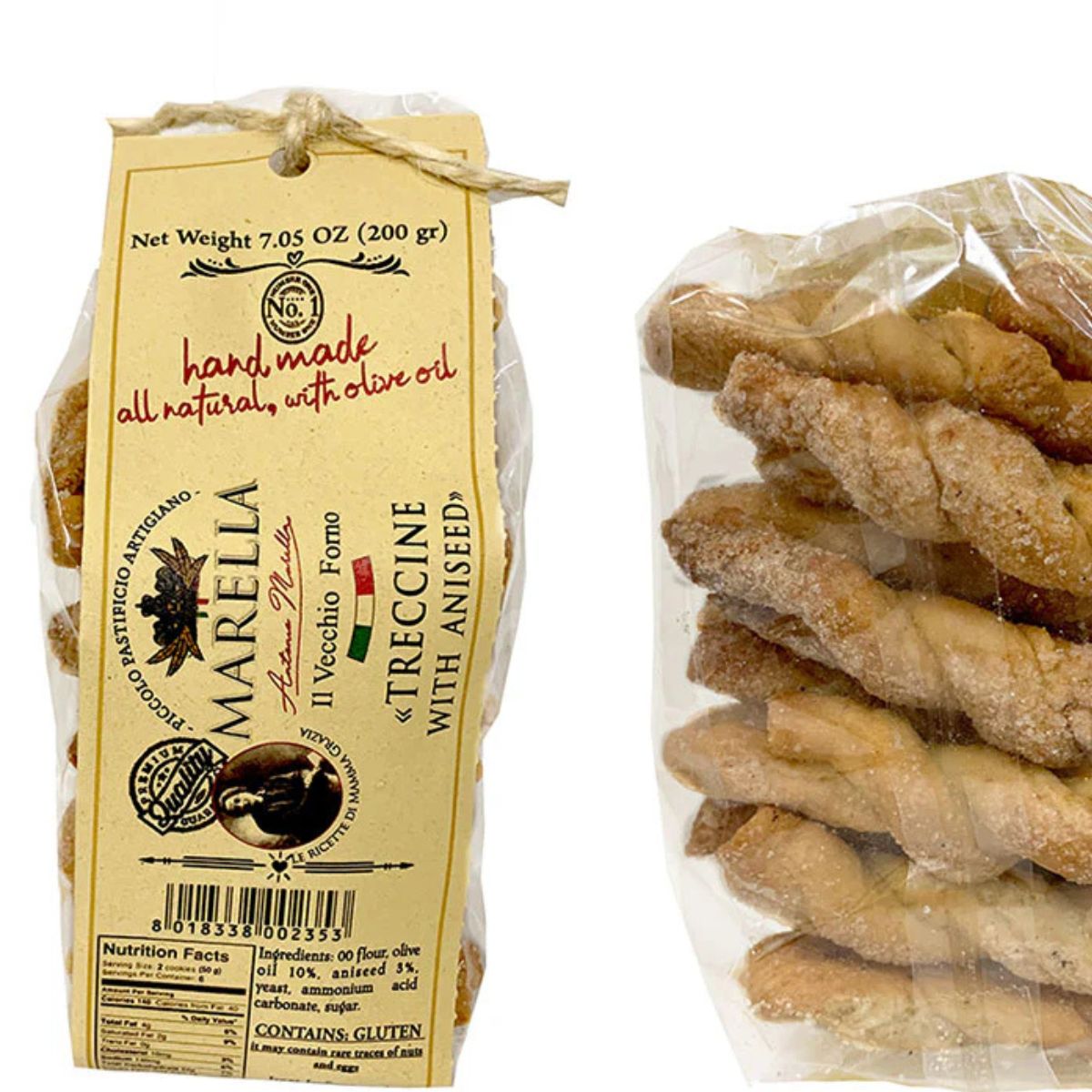 Packaged cookies with a label on a white background