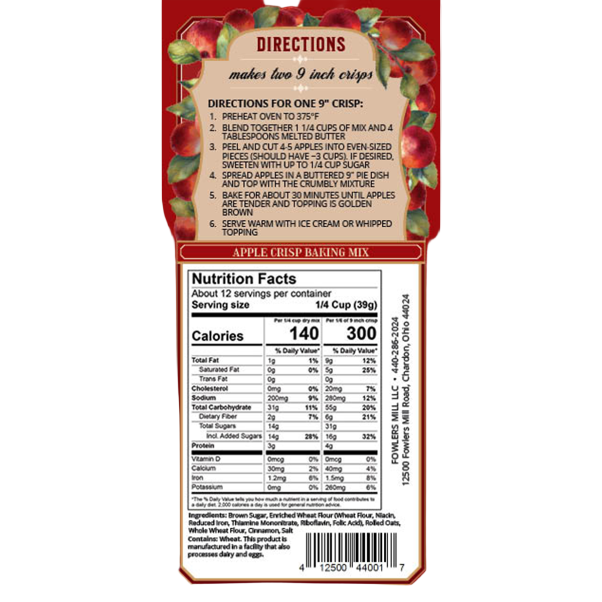 Back label of a food product with directions and nutrition facts on a white background