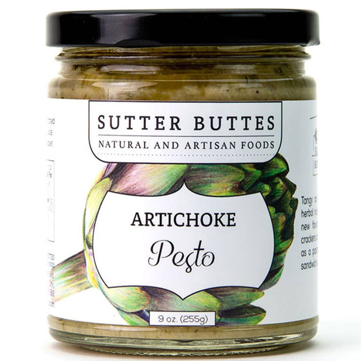 Jar of Sutter Buttes Artichoke Pesto on a white background