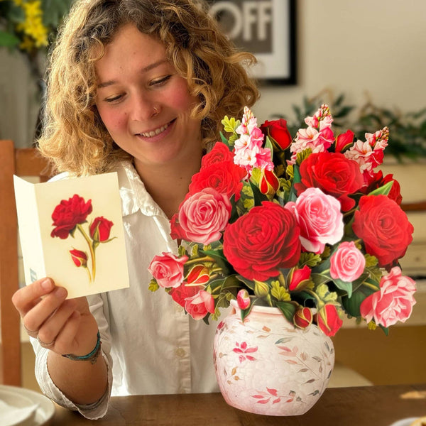 Blooming Roses Pop-up Greeting Card- Olive & Basket