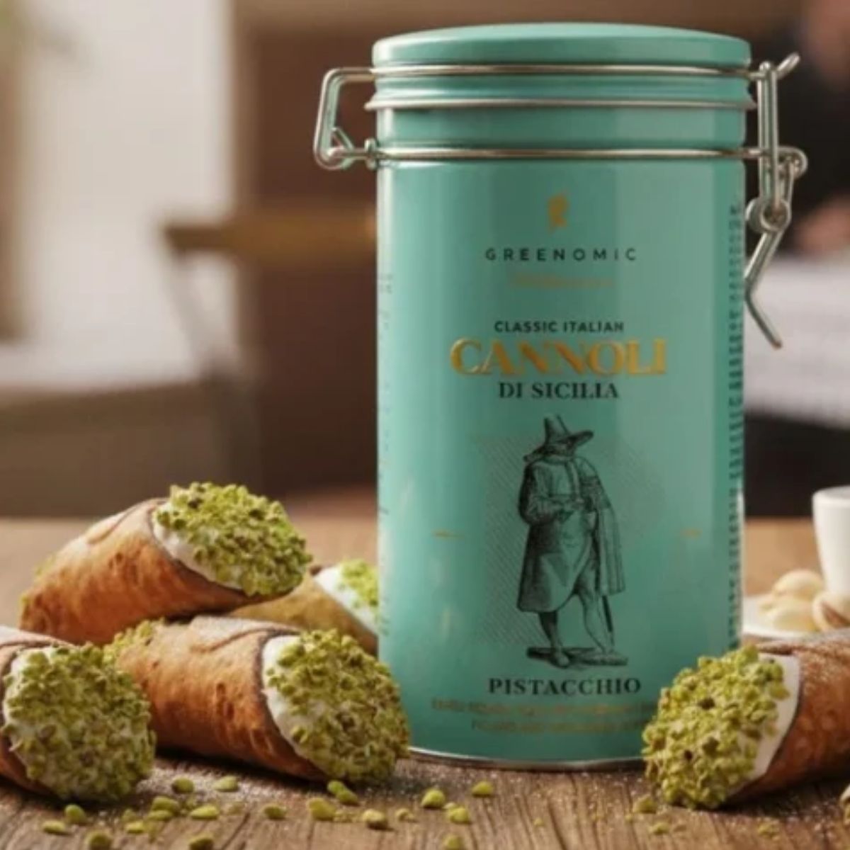 tin of cookies with cookies around the base