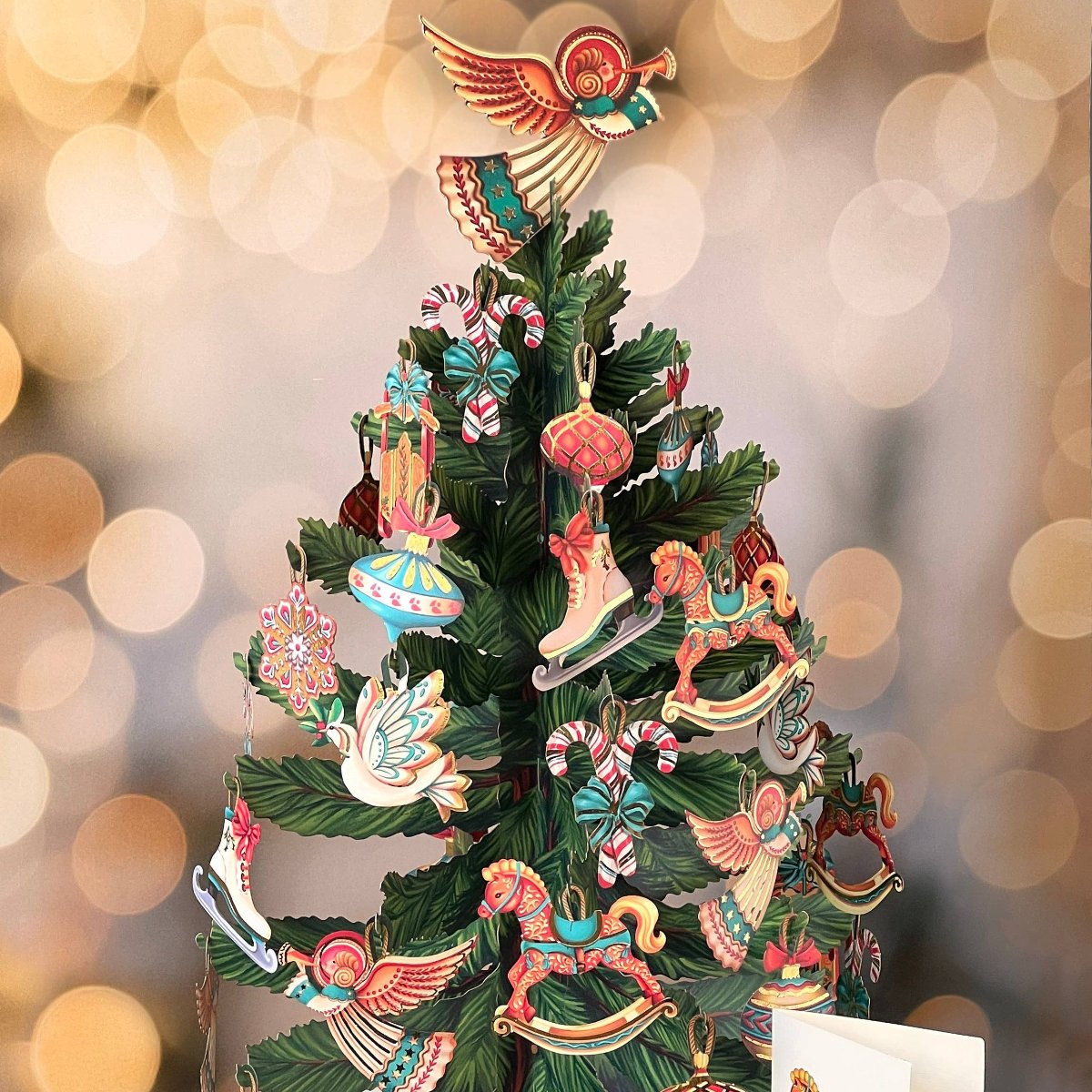 Christmas Tree with Colorful Assorted Ornaments Pop-up Holiday Greeting Card