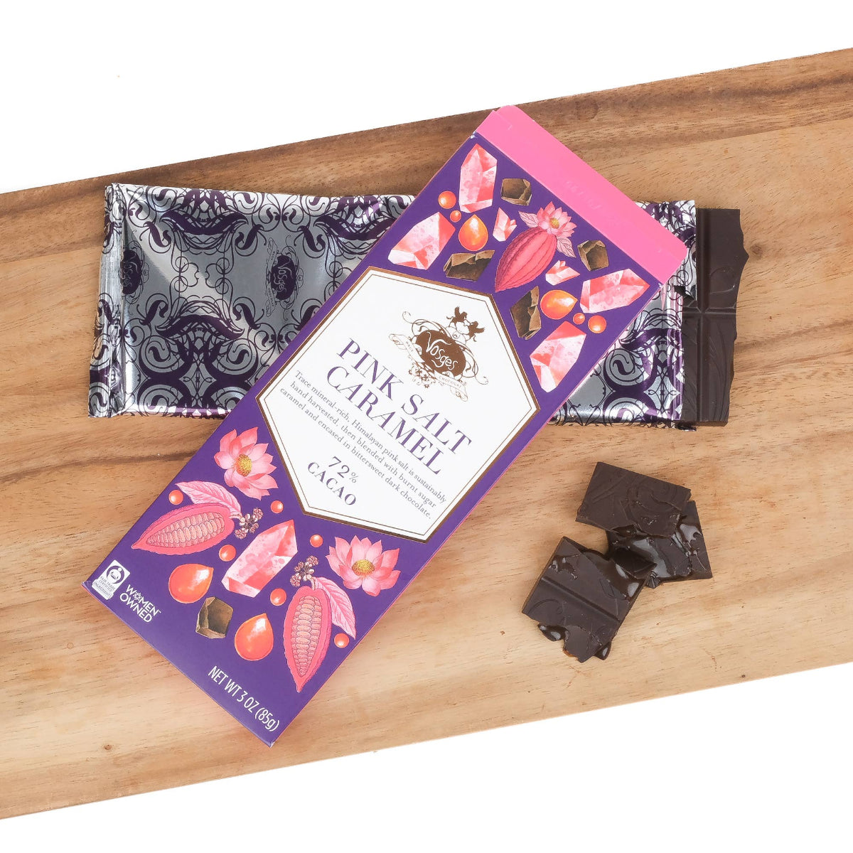 Dark Chocolate Bar w/ Himalayan Pink Salt & Caramel -Olive & Basket