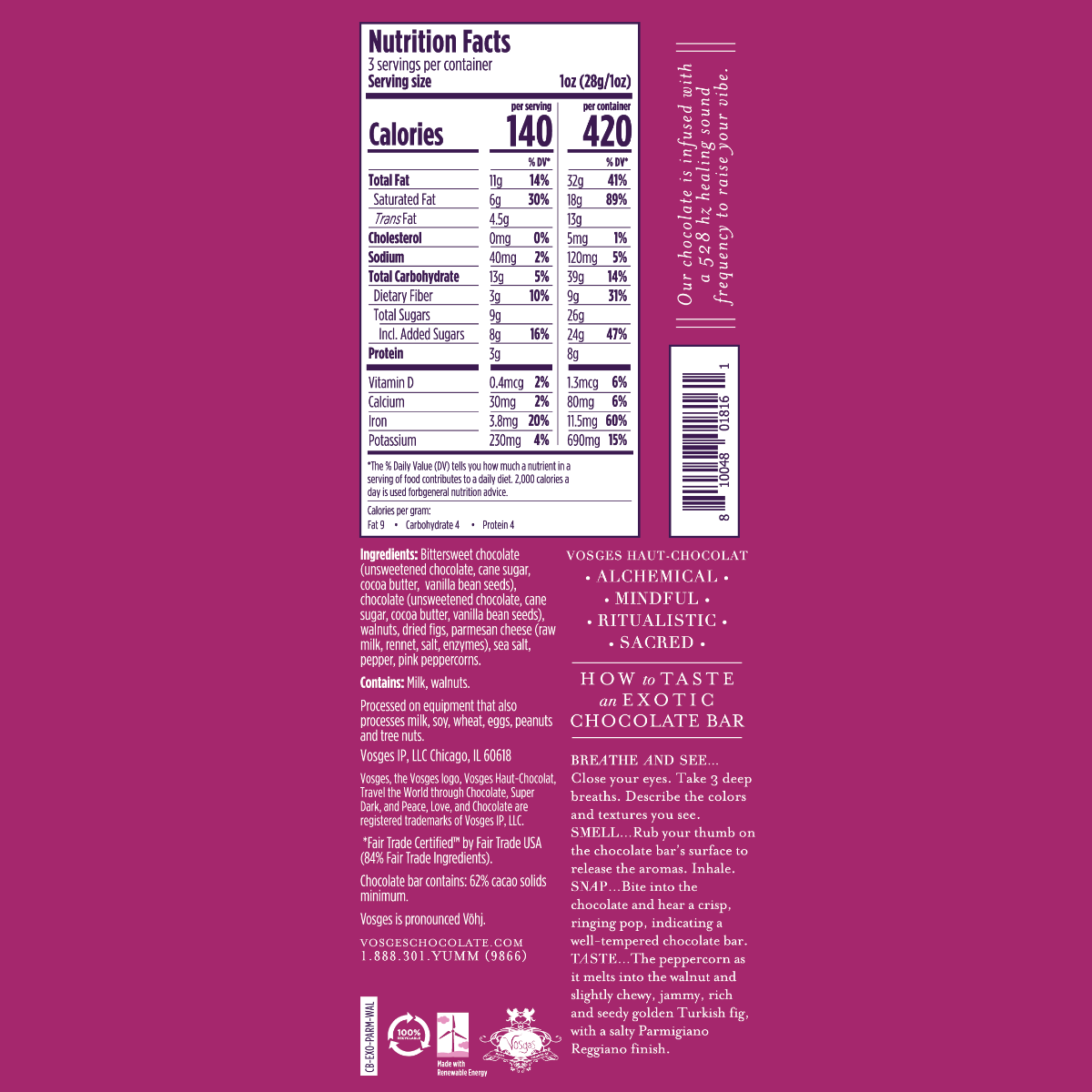 Nutrition facts label on a purple background