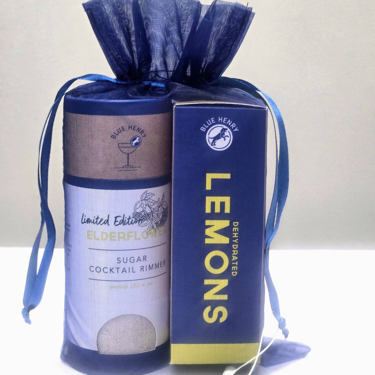 Packaged product with blue and white design, featuring 'Blue Heron' branding.