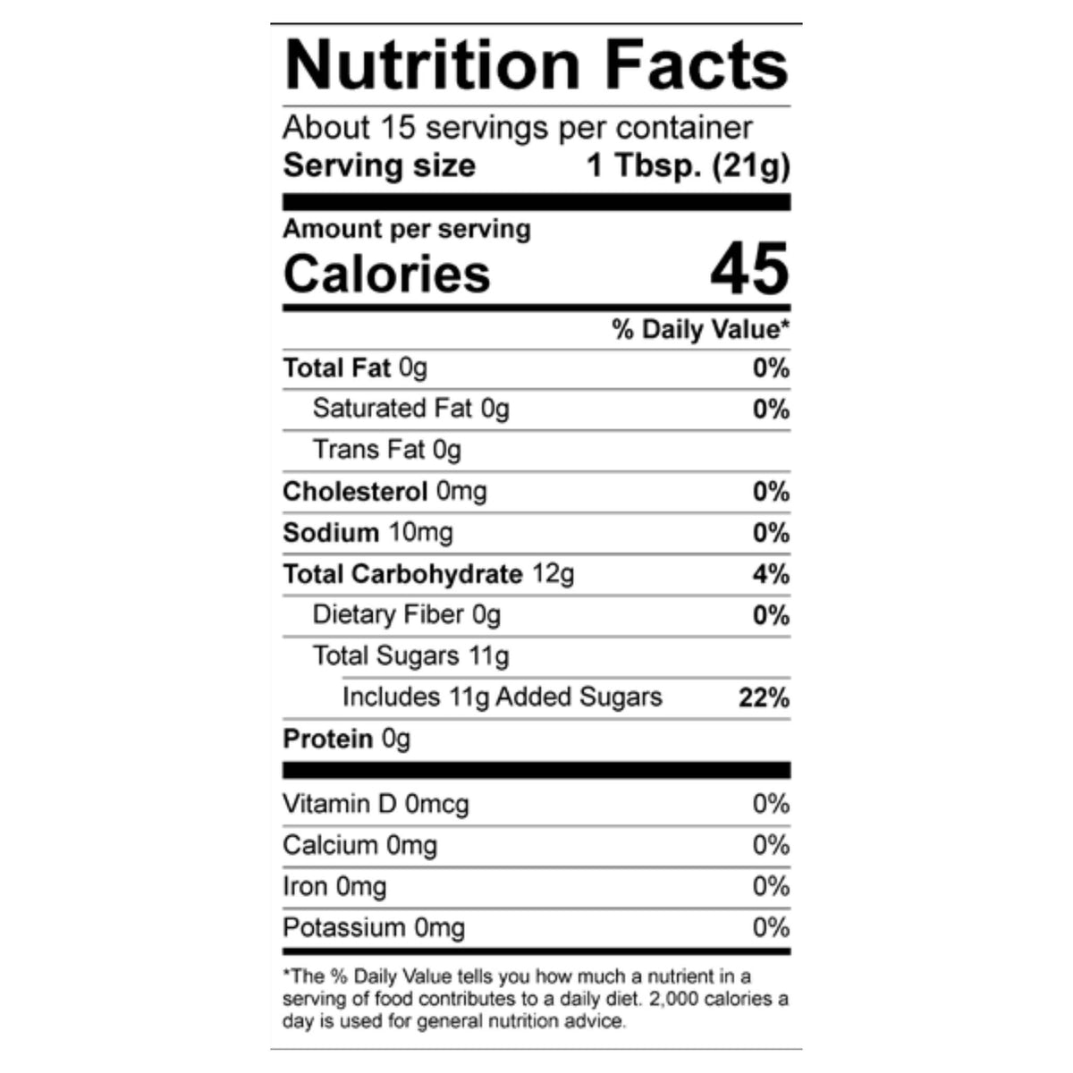 Nutrition facts label for a food product with serving size, calories, and detailed nutritional information.