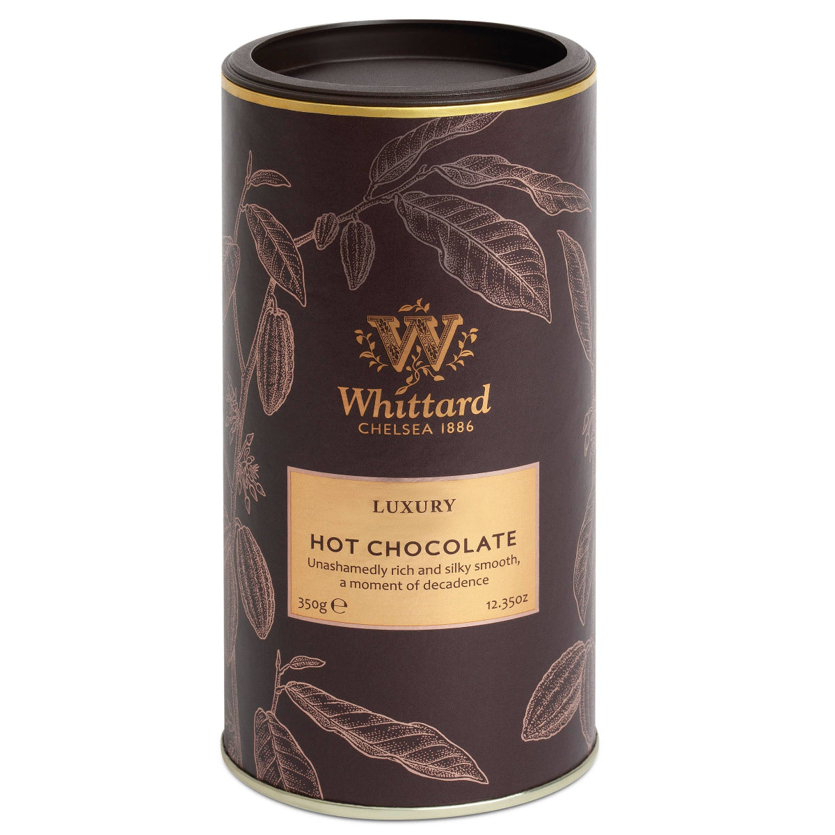 Whittard luxury hot chocolate canister on a white background
