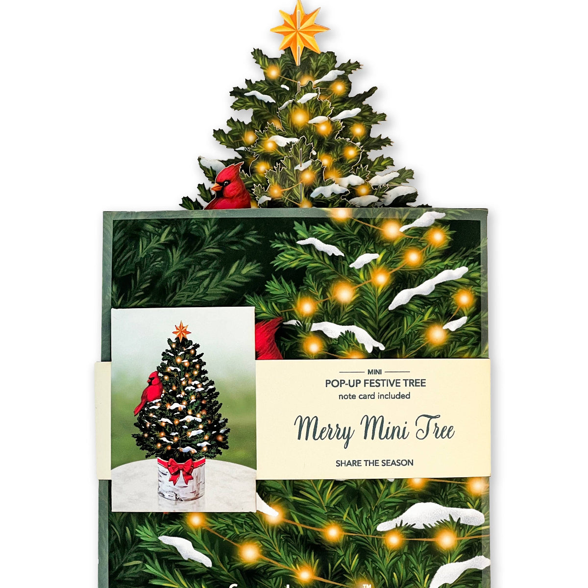 Pop-up festive tree card with Christmas tree design and 'fresh cut' branding.