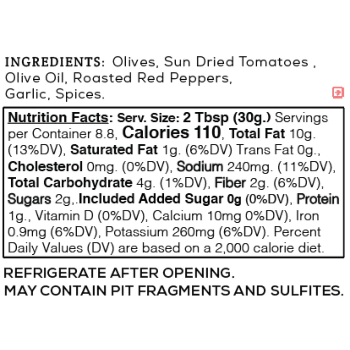 Ingredients and nutrition facts label for a food product on a white background