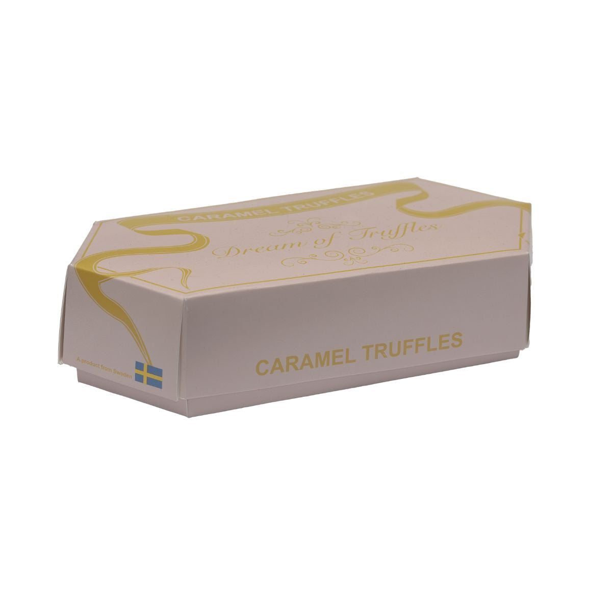 Box of caramel truffles on a white background