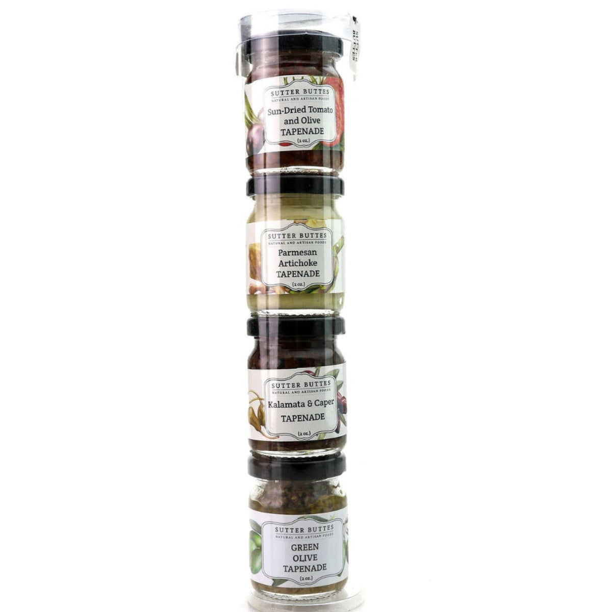 tapenade container with labels on a white background