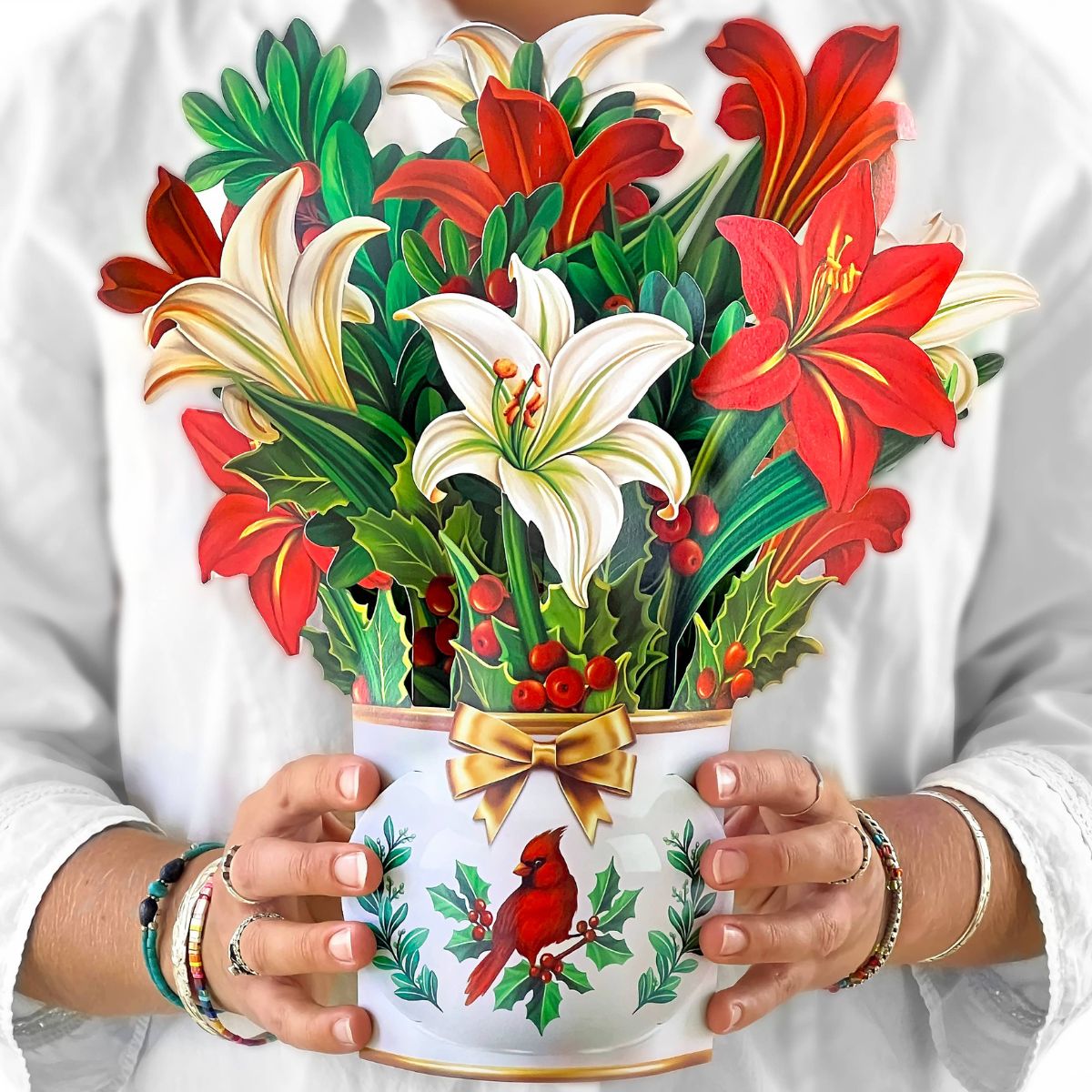 Winter Joy Pop-up Holiday Greeting Card- Olive and Basket