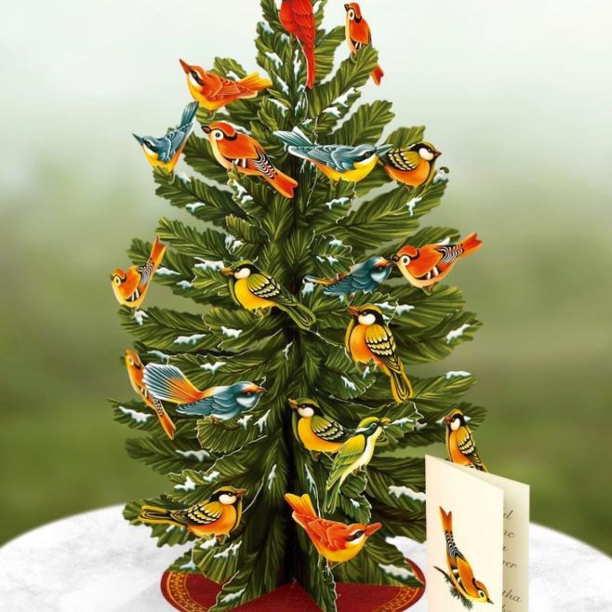 Winter Tree with 36 Colorful Assorted Birds- Olive & Basket
