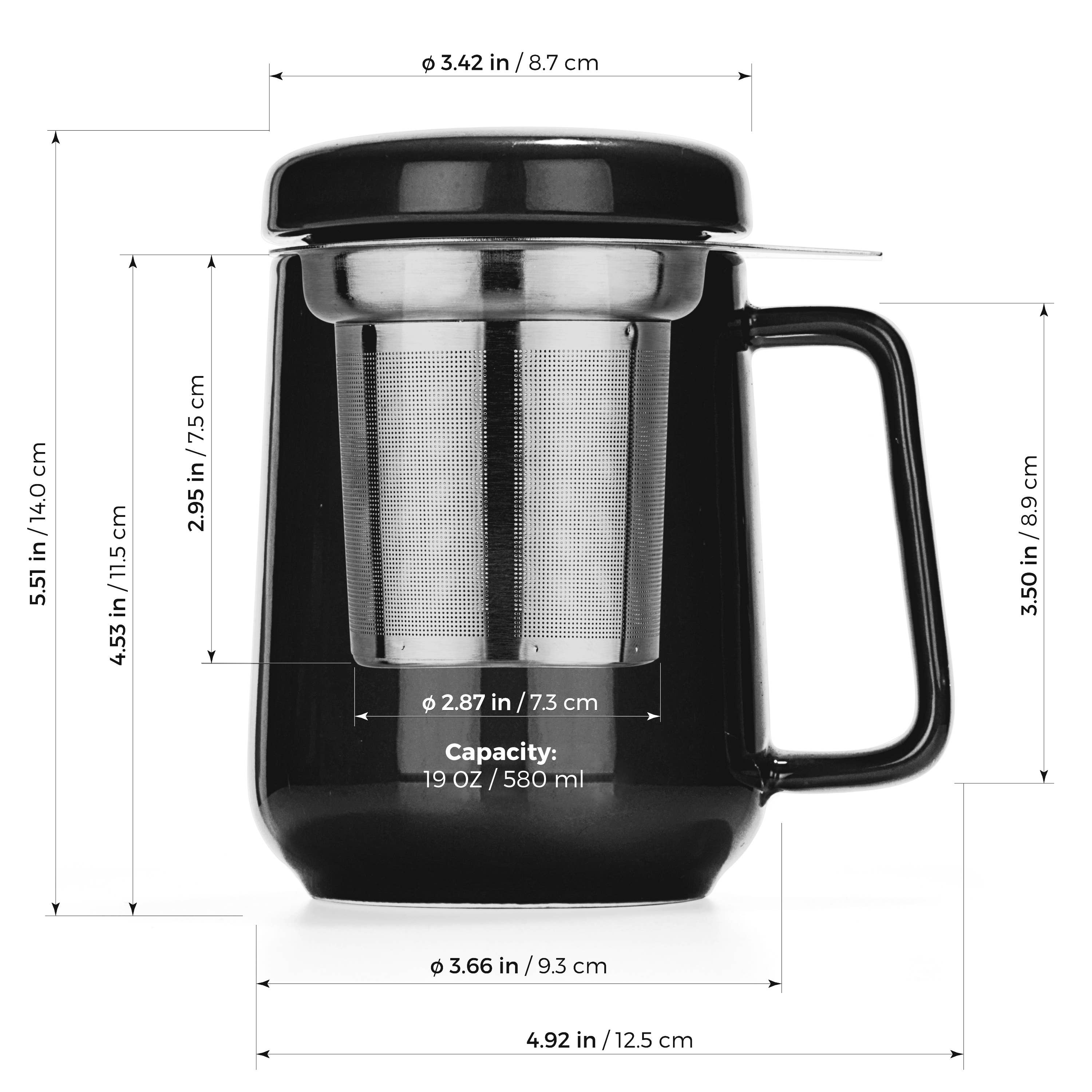 Black Porcelain Mug With Infuser 19oz- A great gift for the tea lover