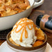 ice cream with caramel sauce, olive and basket
