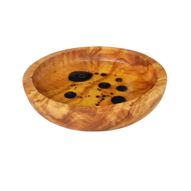 olive wood dipping bowl, olive and basket,  naturally med