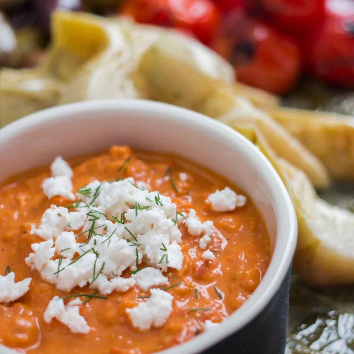 Roasted Red Pepper and Feta Spread- Add to your next cheese board