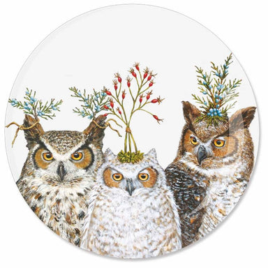 7 inch appetizer plate with holiday hoot owls