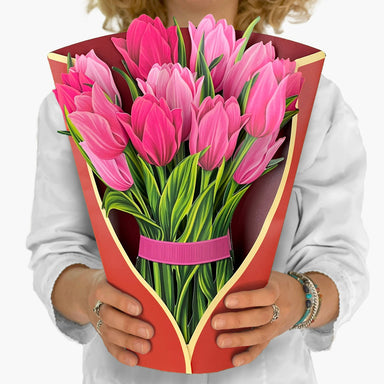 Pink Tulips (Pop-up Greeting Card)- The perfect gift., olive and basket