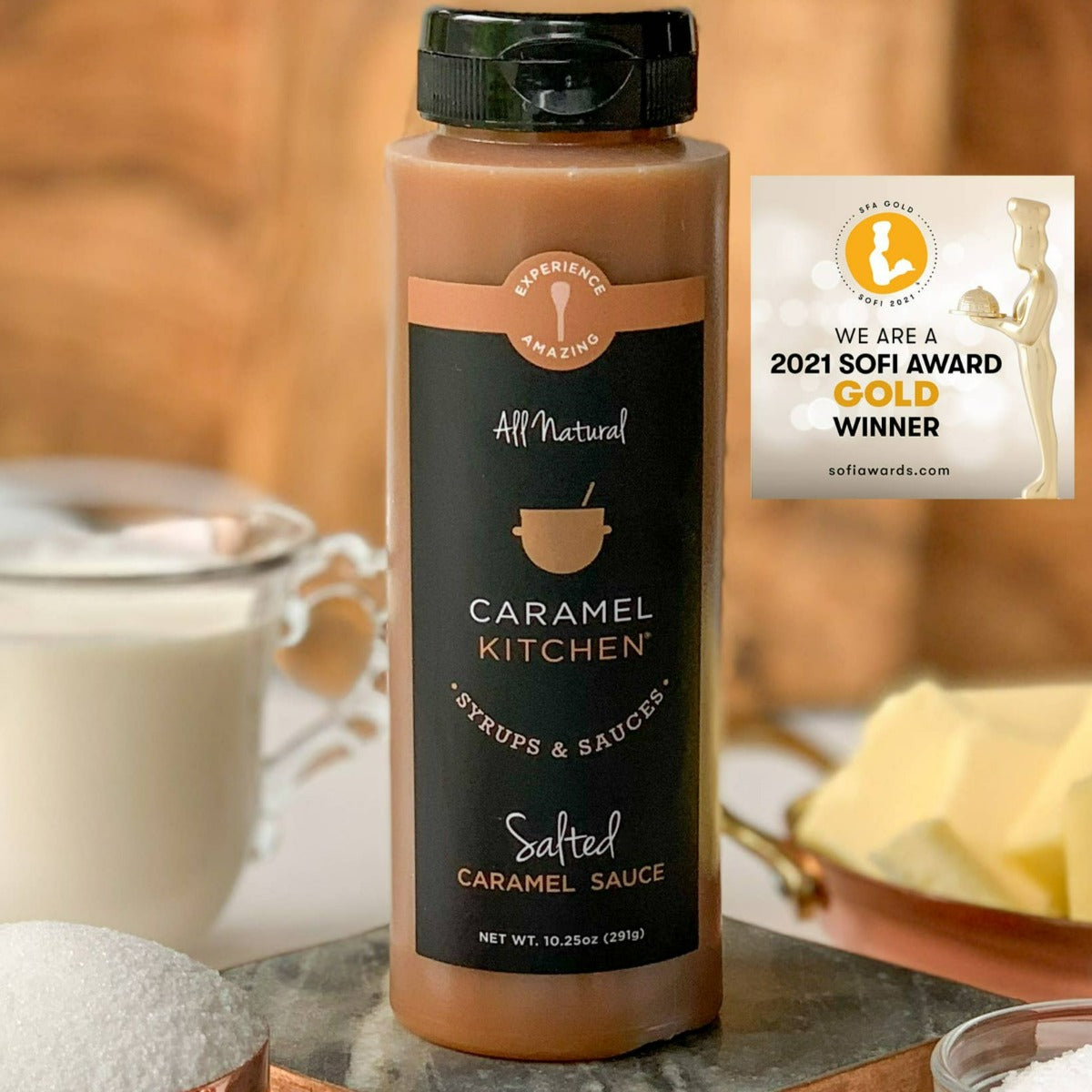 Salted Caramel Sauce, award winning, olive & basket