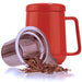 red porcelain mug tea infuser, tealyra, olive and basket