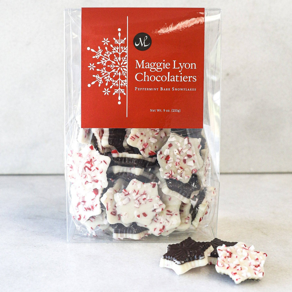Dark and White Chocolate Peppermint Bark Snowflakes-Olive & Basket