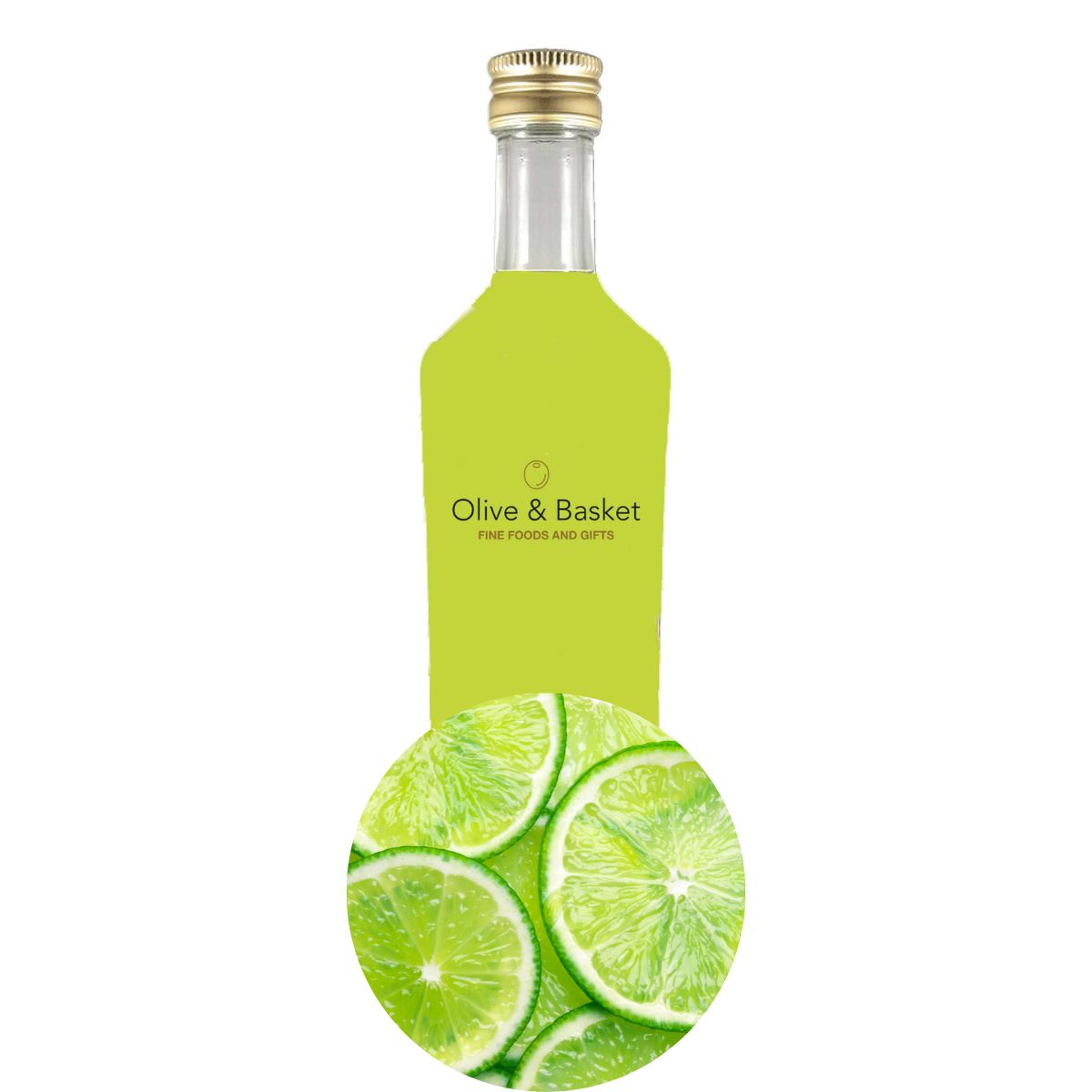 Bottle of Lime Extra Virgin Olive Oil with icon of lime slices.