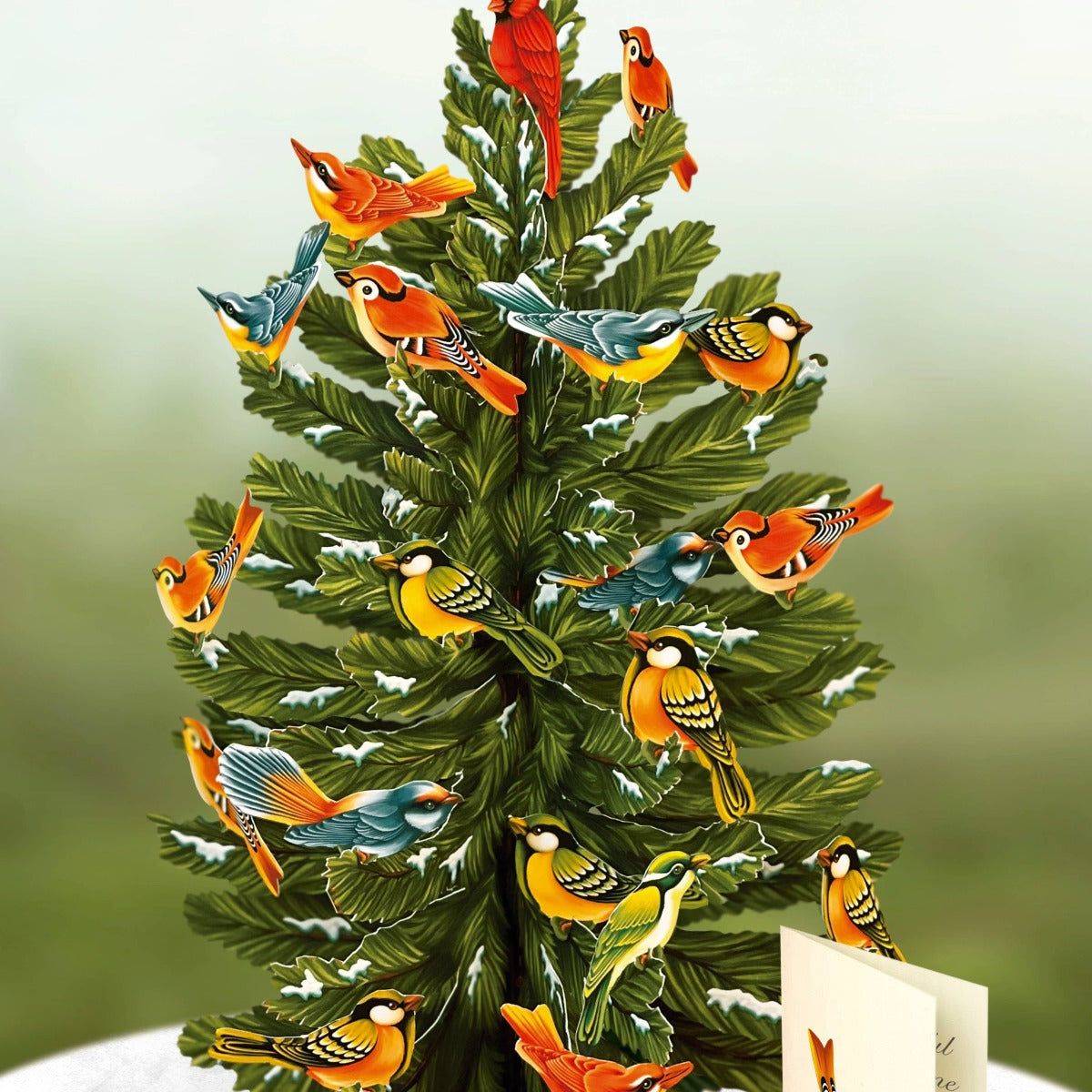 Winter Tree with 36 Colorful Assorted Birds- Olive &amp; Basket