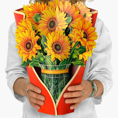 Sunflowers (Pop-up Greeting Card)- The perfect gift., olive and basket