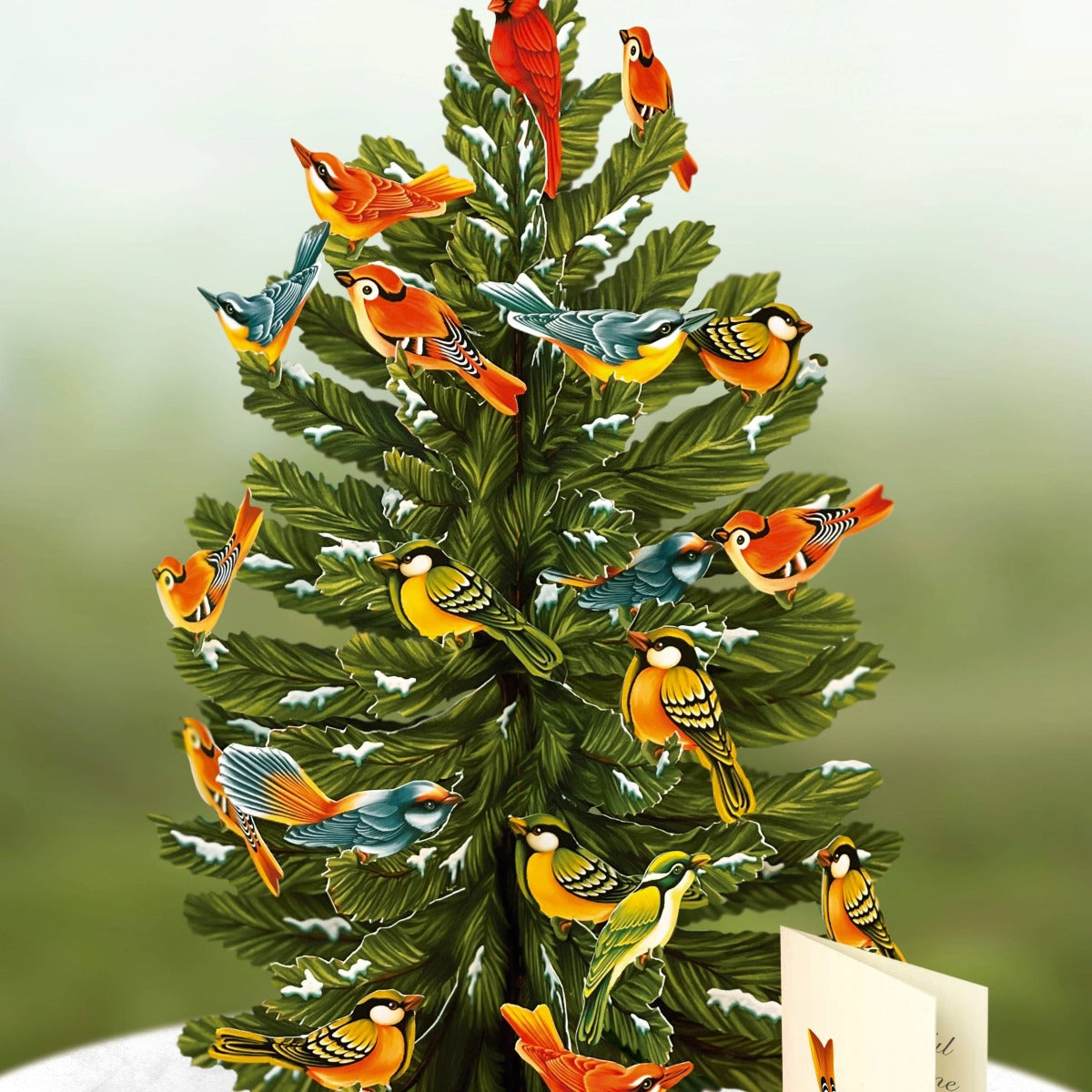Winter Tree with 36 Colorful Assorted Birds Pop-up Holiday Greeting Card